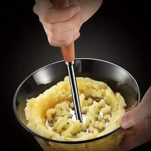 1pc Stainless Steel Potato Masher With Wooden Handle, Handheld Potato Masher, Multi-Function Food Masher For Pumpkin, Sweet Potato, Potato And Other Vegetables, Cooking Tool For Teenagers And Kitchen, Lightweight Kitchen Gadget - Multicolor - View 10