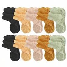 5 Pairs Women Sexy Summer Breathable Elastic Thin Leaves Transparent Lace Invisible Hollow Non-Slip Low Cut Socks - Multicolor - View 10