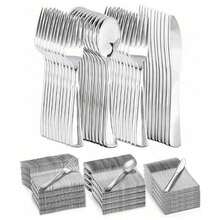 10/25/350/75/150pcs Silver Cutlery Set, High Quality Durable Kitchenware, Washable And Reusable, Minimalist And Elegant Design, Suitable For Parties, Weddings, Gatherings, Dinners, Balls, Beach Parties, Tea Parties, Festivals And New Occasions - Silver - View 2