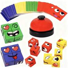 1 Set - Juego de Cubo Cambia Caras, Oferta Especial Uzzle, Versiones en Chino/Inglés, Juego de Cubo Cambia Caras, Rompecabezas de Emparejamiento de Expresiones, Juego de Bloques de Construcción, Juguete Educativo, Juego de Mesa Familiar - Multicolor - Ver 2