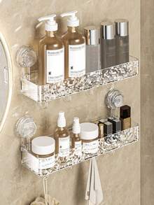 Wavy Suction Cup Bathroom Shelf, Wall Mounted Washroom Vanity Storage Rack Without Drilling - Multicolor - View 3