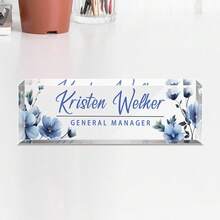 1pc Personalized Acrylic Custom Name Plates For Office Desks,Customize Text,20 Styles,Office Nameplate Engraved With Flower Patterns,Custom Desk Name Plate Personalized, Acrylic Name Plate For Desk, Office Desk Decor For Women And Men - Multicolor - View 20