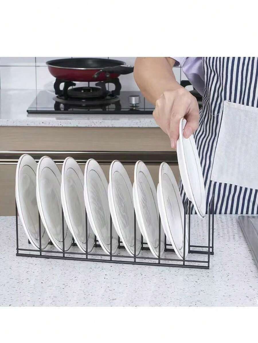 1pc Black Stainless Steel Bowl & Dish Storage Organizer, Tabletop Draining Rack, Kitchen Utensil Holder - Black - View 1