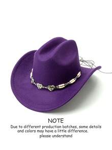 1pc Unisex Solid Color Western Cowboy Hat, Soft Wool Felt Material, Heart Rhinestone Metal Star Beaded Decor, Suitable For Back To School, Party, Western Theme Event, Gathering, Valentine's Day, Graduation, Masquerade, Holiday, Birthday, Music Festival, Mother's Day, Travel, Hiking, Daily Wear, Fashion & Versatile - Style 1 - View 8