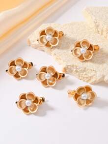 2/3/6pcs Pearl Flower Hair Clips, Suitable For Dates, Parties And Other Occasions - Gold - View 1