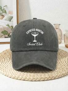 Cocktail Theme "ESPRESSO MARTINI Social Club" Vintage Washed Baseball Cap, Unisex Adjustable Curved Brim Hat, Suitable For Bar Dates, Friend Gatherings & Daily Urban Casual Style - A - View 5