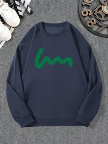 Sudadera Casual de Cuello Redondo con Patrón de Líneas para Hombre - Azul Marino - Ver 6