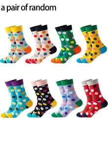 1/8 paires de chaussettes d'équipe colorées à pois pour femmes/hommes - chaussettes mi-mollet amusantes et décontractées (motifs assortis) - Multicolore - Voir 8