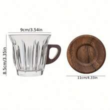1pc Glass Coffee Cup Set With Coaster, Milk Cup, Tea Cup, Latte Cup, With Handle, Easy To Grip, Suitable For Cafe, Home, Restaurant Use