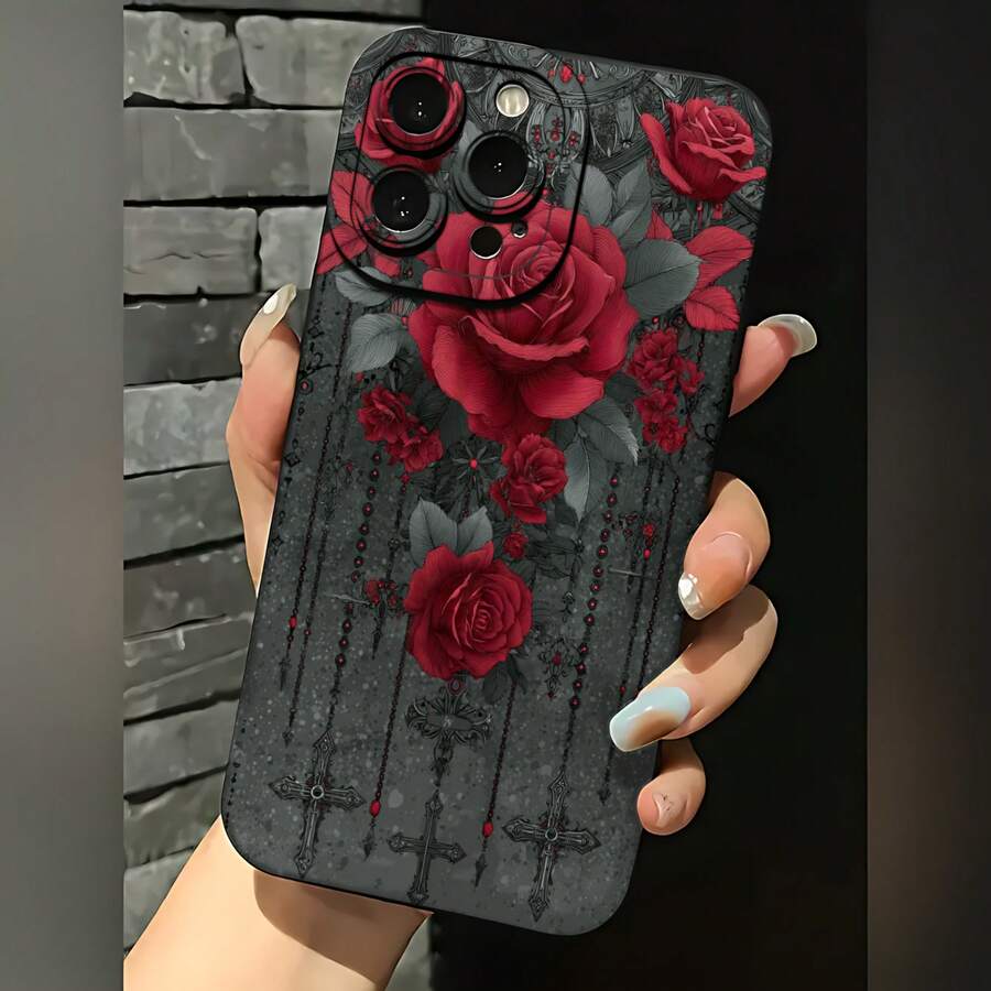 2026 nueva funda de teléfono esmerilada, diseño de rosas góticas y cruces para 17 15 Pro Max 17 14 Pro 17 13 17 12 funda de protección para teléfono Galaxy S23 S22 S21 S20 funda de pareja regalo para novio novia regalo de vacaciones - Azul Klein - Ver 1