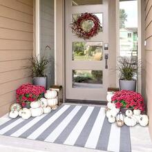 IOHOUZE Grey White Striped Rug -3X5 Front Door Mats Outdoor,Washable Rug For Front Porch Decor,Spring Summer Welcome Mats Outdoor Indoor, Doormat For Farmhouse/Entryway/Home Entrance,One-Size,GreyWhiteStripe3x5Rectangular - GreyWhiteStripe3x5Rectangular - View 1