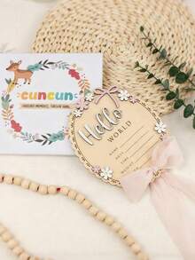 1件个性化婴儿派对姓名牌，粉色花卉图案，包含出生信息和姓名，手工木制纪念品，轻巧的家居/厨房装饰品，洗礼礼物，里程碑纪念品，适合男孩/女孩生日、性别揭晓派对装饰和日常装饰 - 彩色 - 查看 5