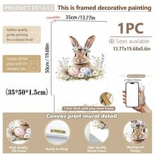 1PC Canvas Wall Art_Nursery Decor Printed Rabbit Burrow Motif, Watercolour Easter Art, Rabbits With Flowers, Spring Blossoms, Farm Animals, Easter Egg Design, Rabbit Garland - Framed Nursery Wall Art Perfectly Suited For Children's Room Decor, Playroom Decor Children's Room Decor Nursery Decor Daycare Decor Girls' Bedroom Girls' Room Decor Children's Room Decor Boys' Bedroom Boys' Room Decor Girls' Bedroom Decor