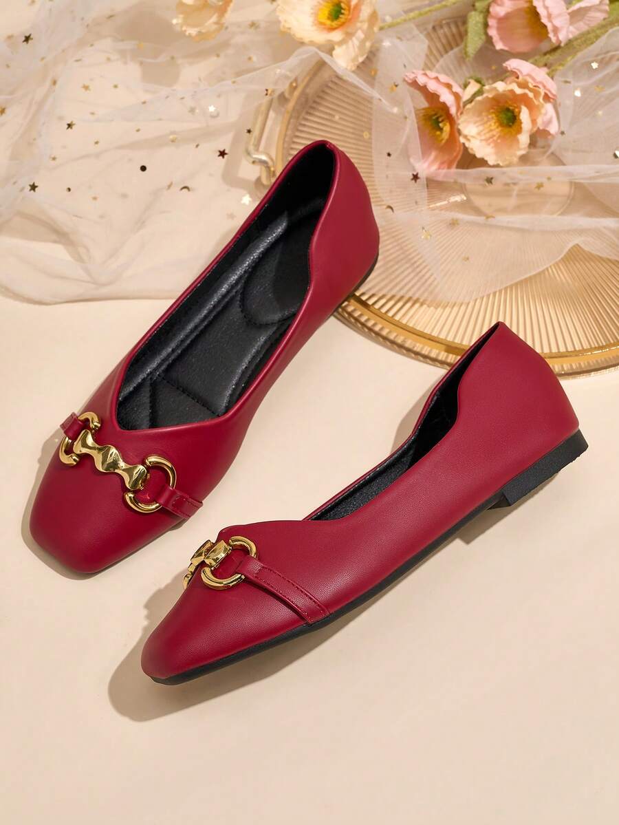 HFSHUNXY 2026 Elegantes Bailarinas Mary Jane de Puntera Cuadrada Rojas Vintage para Mujer Otoño/Invierno, Casuales de Deslizamiento, Versátiles para el Trabajo, Moda Elegante, Minimalistas Casuales, Adecuadas para Compras, Citas, Fiestas, Banquetes, Día de San Valentín - Burdeos - Ver 1