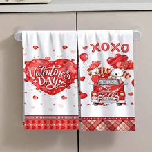 2/4 Pcs Valentine's Day Themed Printed Dish Towels, Ideal For Valentine's Day Gifts, Decorations, Super Absorbent Microfiber Modern Towels For Cooking, Baking, Washing Dishes, Cleaning, Hand Towels, Tea Towels, Soft And Highly Absorbent, Kitchen Decor, Gifts For Neighbors, Moms, Birthdays, Housewarming For Friends, Kitchen Essentials, Daily Necessities - Multicolor - View 7