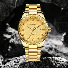 奢华全镶钻石英表，带月相显示和计时功能，节日送礼佳品 - 金色 - 查看 13