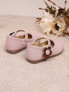 1 Pair Girls Floral Strap Comfortable Soft Sole Minimalist Fashion Princess Style Flat Shoes Suitable For Spring And Autumn - Pink - View 4