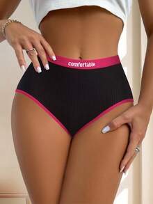 5 Pcs Women Color-Block Edge Underwear, Minimalist High-Waisted Design, Comfortable And Stylish Fit For Everyday Wear, Available In Classic Color Combinations - 彩色 - 查看 3