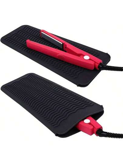 1pc Silicone Heat Resistant Mat & Hair Straightener Storage Bag Set, Makeup Organizer Bag, Beauty Tool Pouch, Mini Bag, Travel Case For Flat Iron, Curling Iron, Hair Styling Tools, Small Cosmetic Container, Travel Essentials, Makeup Brush Bag