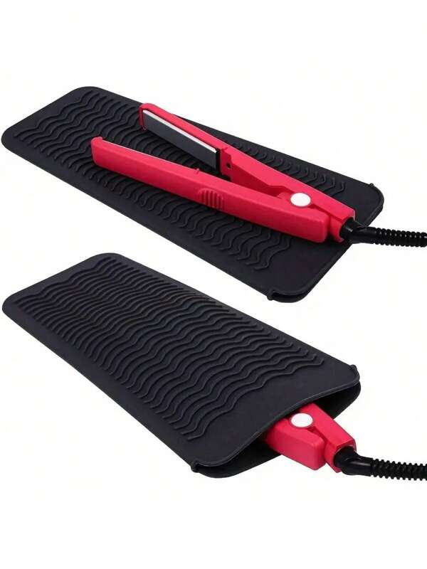 1pc Silicone Heat Resistant Mat & Hair Straightener Storage Bag Set, Makeup Organizer Bag, Beauty Tool Pouch, Mini Bag, Travel Case For Flat Iron, Curling Iron, Hair Styling Tools, Small Cosmetic Container, Travel Essentials, Makeup Brush Bag