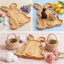 1pc Wooden Rabbit Shaped Easter Bunny Cutting Board, Cheese Board, Serving Tray, Holiday Salad Plate, Fruit Platter - Multicolor - View 5