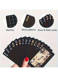 Waterproof Black Playing Cards With Golden Spade Design - Durable Plastic Playing Cards, Packed In A Protective Box, Perfect For Parties, Halloween, Thanksgiving, And Christmas Gifts, Poker Night Essentials | Fashionable Playing Cards | Protective Card Sleeves - màu đen - Xem 2