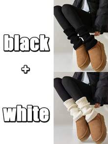 1/2/3 Paia di scaldamuscoli caldi da donna, scaldamuscoli lavorati a maglia di colore unito, scaldamuscoli lavorati a maglia versatili, scaldamuscoli lunghi e caldi lavorati a maglia per l'autunno/inverno, alla moda - Multicolore - Visualizzare 20