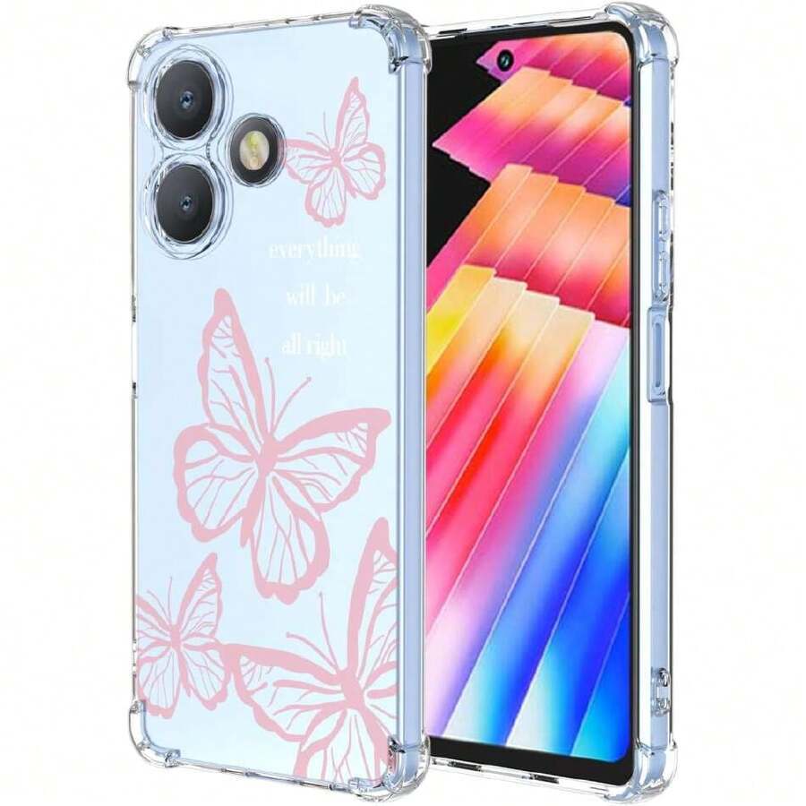 Case For Infinix Hot 30 4G, Transparent Mobile Phone Case With Pink Butterfly Design, Soft Crystal Protective Silicone Case For Infinix Hot 30 4G, 37008200 - 明亮 - 查看 1