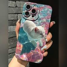 2026 nueva funda de teléfono esmerilada, funda de teléfono con impresión de gato en piscina para  17 15 Pro Max  17 14 Pro  17 13  Galaxy S23 S22 S21 funda protectora para teléfono regalo de pareja para novio novia regalo de vacaciones - Negro - Ver 1