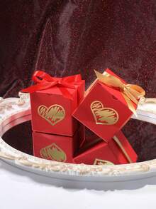 5pcs Valentine's Themed Mixed-Shape Favor Boxes, Stylish Heart & "LOVE" Design, Red/Gold/White Boxes With Satin Bows, Perfect For Valentine's Goodie Bags, Romantic Holiday Treats, Couple Gathering Supplies & Festive Decor - 6x6x6cm - View 6