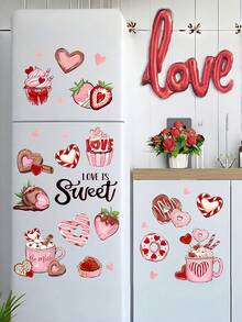4片装情人节主题窗贴 - 4片甜点图案静电贴窗贴，包含心形/草莓/甜甜圈/纸杯蛋糕设计，可移除PVC窗贴，无需胶水，易于粘贴/撕除，不留残胶 - 彩色 - 查看 2