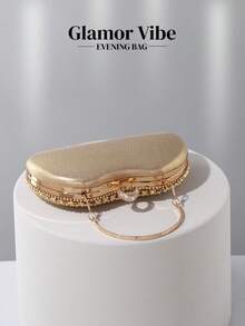 奢华水晶宝石手拿包，优雅闪亮腕带钱包，适合婚礼派对、舞会、宴会、女性礼物、生日、情人节 - 金色 - 查看 9