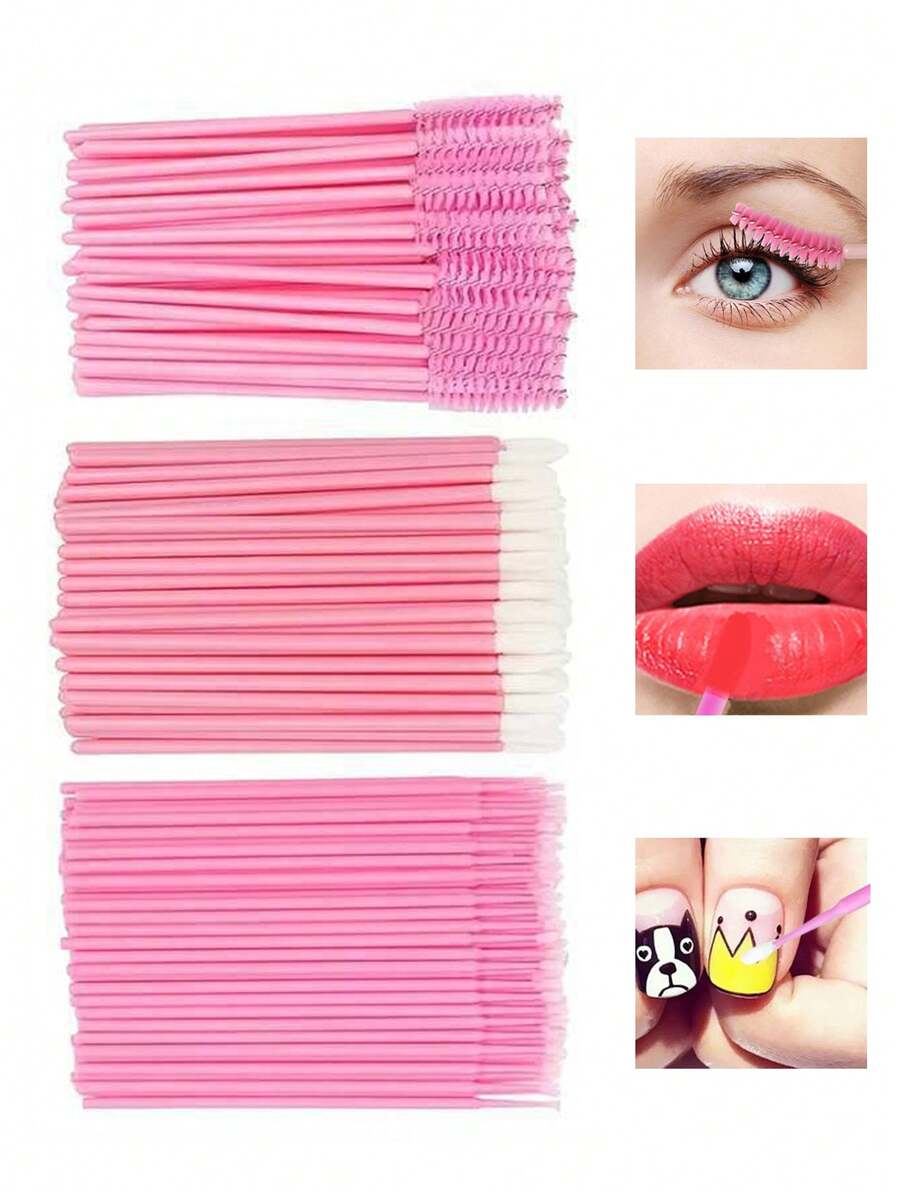 300/900pcs 3-In-1 Disposable Eyelash Extension Brush Set - Eyelash Brush, Micro Cotton Swabs, Lip Brush, Makeup Brush, Brush Set - Multicolor - View 1