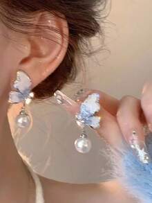 韩国优雅珍珠花朵复古耳钉，小众个性化百搭珠宝配饰