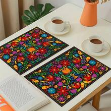 1/4/6/8/12 Pcs Colorful Floral Pattern Placemats (Linen), Washable Printed Table Mats, Surface Protector, Indoor Outdoor Dining Table Mats, Suitable For Holiday Parties, Kitchen & Dining - Multicolor - View 7