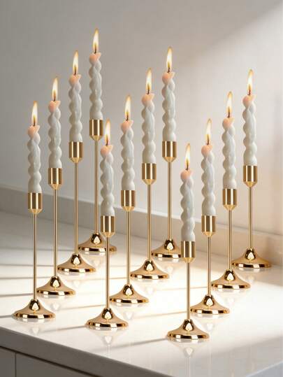 12 قطعة مجموعة حاملات شموع أوروبية رومانسية، حاملات شموع معدنية مصقولة للطاولة لشموع الأعمدة والمخروطية، ديكور مركزي أنيق لعيد الميلاد والهالوين والفصح والشكر وللمنزل والزفاف والحفلات والذكرى السنوية