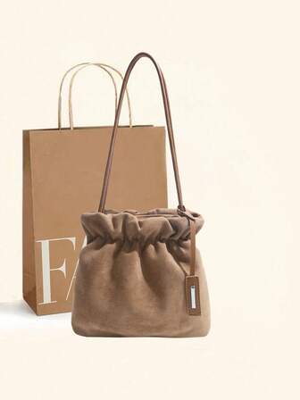 가을/겨울 패션 레트로 스웨이드 토트 백, 캐주얼하고 다재다능한 여성용 숄더 백, 지퍼 클로저, 플리츠 디자인, 우아한 색상, 데이트, 쇼핑, 일상 통근에 적합한 넉넉한 버킷 백