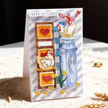 Creative Chicken And Kettle Metal Cutting Dies, DIY Scrapbooking Album And Embossing Stencil, Greeting Card Making Tool, Card Paper Cutting Crafts ,Gift Card Making Template Die Cuts. - Silver - View 5