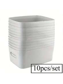 带手柄的矩形白色塑料储物篮 - 适用于橱柜、浴室和食品储藏室的多功能整理箱 - 非常适合香料、零食和必需品、搁板篮