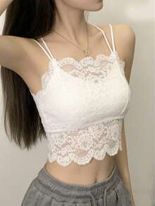 女士蕾丝拼接时尚百搭约会派对吊带背心 - 白色 - 查看 6