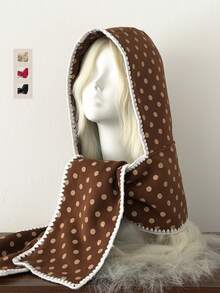 1pc Polka Dot Snood - Balaclava Hat & Scarf Combo, Thermal Lined And Heavyweight, Warm Winter Neck Gaiter For Women