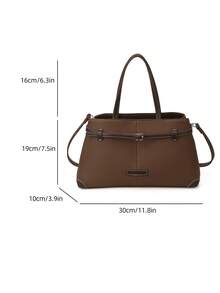 Contrast Color Minimalist Large Capacity Versatile Commuter Handbag For Women - Coffee - View 9