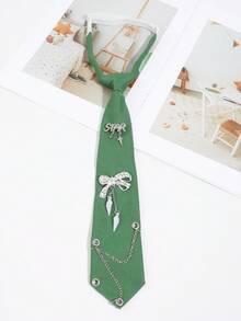 1pc Women's Fashion STAR Letter Small Star Bow Tie Decor Chain Necklace, Black/Green/Pink/Red, Suitable For Party, Casual, School, Daily Wear - A - View 8