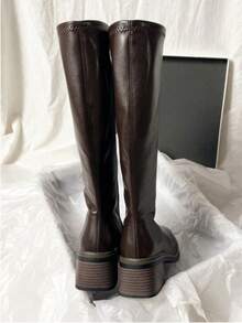 Brown Over-The-Knee Chunky Heel Boots, Black Classic Versatile Thigh High Boots, Women's Mid-Calf Equestrian Boots, Autumn/Winter New Arrivals,Party - 棕色 - 查看 5