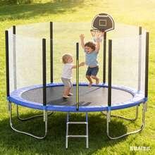 10FT Tranpoline For Kids With Safety Enclosure Net Recreational Tranpoline For Adults ASTM Approval Backyard Outdoor Tranpoline With Basketball Hoop - Blue - View 1