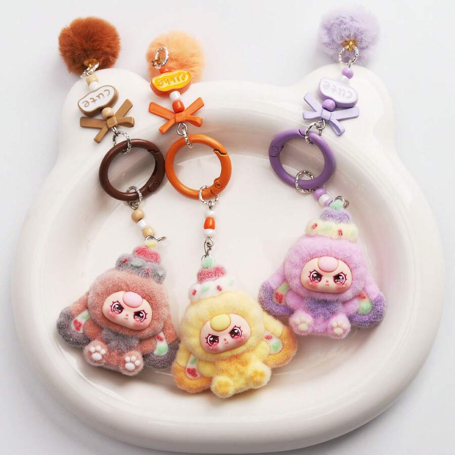 1个可爱3D植绒甜点钥匙扣吊坠，卡通卡哇伊直播配饰，成人玩具