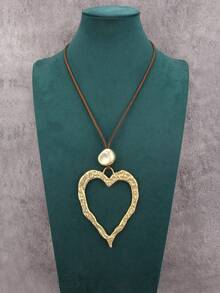 1pc Minimalist Heart Shaped Alloy Pendant Necklace, Fashion Daily Necklace With Wax Cord, Suitable For Girls, Women, Girlfriend, Christmas, Valentine's Day Gift - Love - View 3