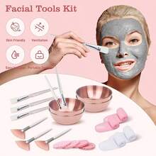 2/3/4/5/10/20 Pcs Esthetician Facial Care Tool Set, Multiple Combinations Available, Home Care, Travel Portable Face Mask Applicator Kit Includes 4 Rose Gold Face Mixing Bowls, 4 Fan-Shaped Face Mask Brushes, 4 Flat Head Brushes, 4 Compressed Sponges And 4 Headbands, Suitable As Spa Party Favors Or Face Masking Set - Multicolor - View 3