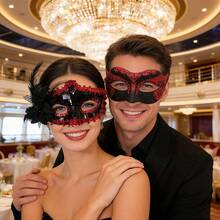 Máscaras de pareja para mascarada, juego de máscaras venecianas de lujo para fiestas, máscaras para fiestas de Navidad y Halloween, máscaras de carnaval y cosplay para hombres y mujeres, máscaras rojas románticas - Conjunto Rojo - Ver 6