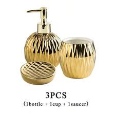 Luxury Gold/Silver Soap Dispenser, With Press-Down Handle, Ceramic Soap Dispenser, Silver Soap Dispenser, With Stainless Steel Tray, Bathroom Accessories - Multicolor - View 17